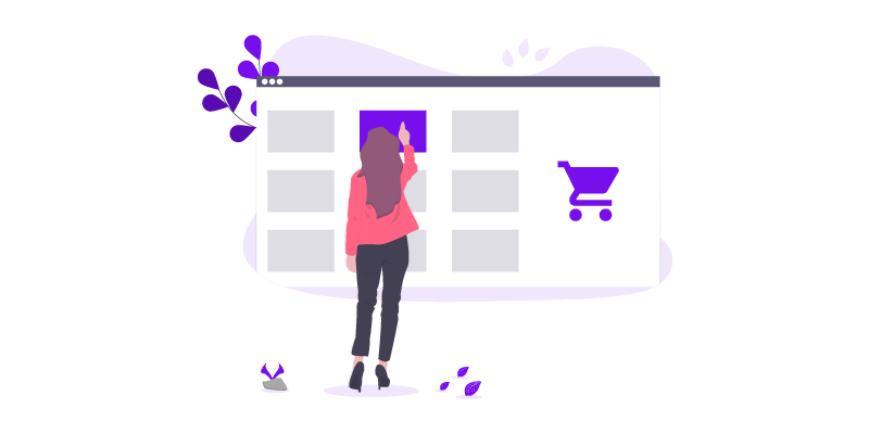 Ilustração - Garota escolhendo produto ecommerce